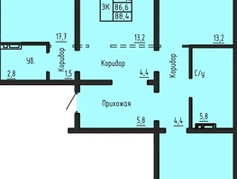 Продается 3-комнатная квартира ЖК Акварельный 4.0, 88.4  м&sup2;, 9400000 рублей