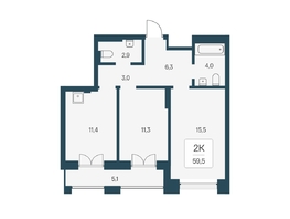Продается 2-комнатная квартира ЖК Расцветай на Кропоткина, дом 1, 59.5  м&sup2;, 9540000 рублей
