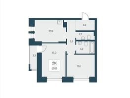 Продается 2-комнатная квартира ЖК Расцветай на Кропоткина, дом 2, 59  м&sup2;, 10200000 рублей