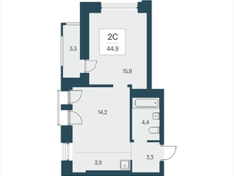 Продается 2-комнатная квартира ЖК Расцветай на Кропоткина, дом 2, 44.9  м&sup2;, 9050000 рублей
