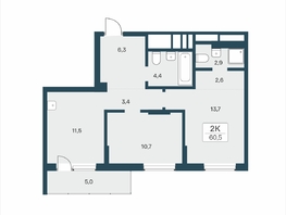 Продается 2-комнатная квартира ЖК Расцветай на Учительской, 60.5  м&sup2;, 9150000 рублей