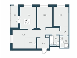 Продается 4-комнатная квартира ЖК Расцветай на Учительской, 84.3  м&sup2;, 13500000 рублей