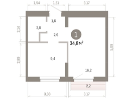 Продается 1-комнатная квартира ЖК Пшеница, 6.1, 34.76  м&sup2;, 5140000 рублей
