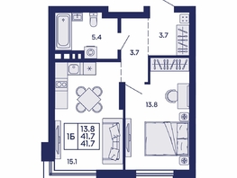 Продается 1-комнатная квартира ЖК Сила леса, корп 1, 41.7  м&sup2;, 6300000 рублей