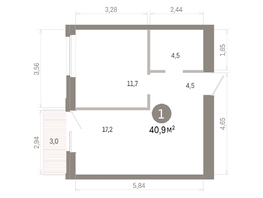 Продается 1-комнатная квартира ЖК Город на озере, 40.89  м&sup2;, 8800000 рублей