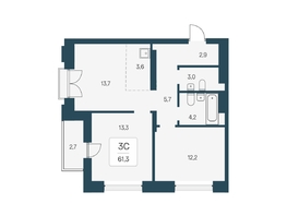 Продается 3-комнатная квартира ЖК Расцветай на Кропоткина, дом 1, 61.3  м&sup2;, 11500000 рублей