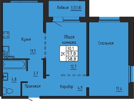 Продается 2-комнатная квартира ЖК Самоцветы, Бирюза дом 3, 58.7  м&sup2;, 6050000 рублей