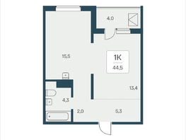 Продается 1-комнатная квартира ЖК Эко-квартал на Кедровой, д 3 сек 2, 44.5  м&sup2;, 5950000 рублей