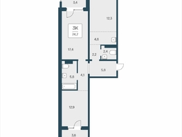 Продается 3-комнатная квартира ЖК Цветной бульвар, дом 4 сек 2, 74.7  м&sup2;, 9860000 рублей