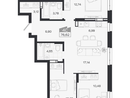 Продается 4-комнатная квартира ЖК Квартал 54, дом 1, 76.62  м&sup2;, 10437000 рублей