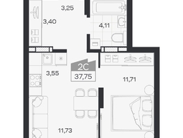 Продается 2-комнатная квартира ЖК Квартал 54, дом 1, 37.75  м&sup2;, 6533000 рублей