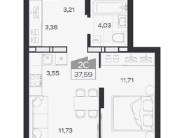 Продается 2-комнатная квартира ЖК Квартал 54, дом 1, 37.59  м&sup2;, 6570000 рублей