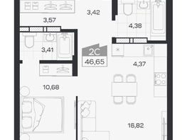 Продается 2-комнатная квартира ЖК Квартал 54, дом 1, 46.65  м&sup2;, 7575000 рублей