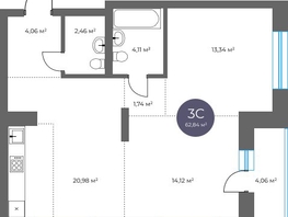 Продается 3-комнатная квартира  Квартал на Российской, дом 3, 62.84  м&sup2;, 12670000 рублей