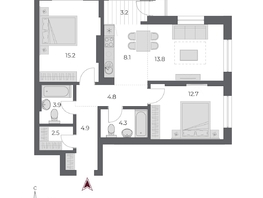 Продается 3-комнатная квартира ЖК ОСКАР, дом 2, 73.4  м&sup2;, 14090000 рублей