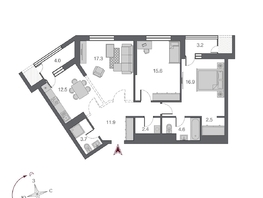 Продается 3-комнатная квартира ЖК Беринг, дом 2, 94.6  м&sup2;, 13970000 рублей