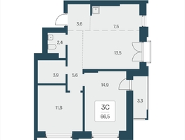 Продается 3-комнатная квартира ЖК Расцветай на Кропоткина, дом 2, 66.6  м&sup2;, 11200000 рублей
