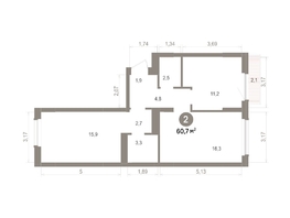 Продается 2-комнатная квартира ЖК Лебедевский квартал, д 1, 60.69  м&sup2;, 10420000 рублей