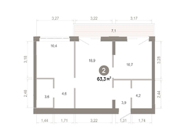 Продается 2-комнатная квартира  Квартал Молодость, дом 1, 63.31  м&sup2;, 9230000 рублей