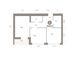 Продается 2-комнатная квартира  Квартал Молодость, дом 1, 55.8  м&sup2;, 8990000 рублей