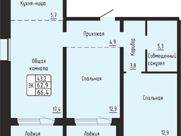 Продается 3-комнатная квартира ЖК Гренландия, Лес дом №6, 66.4  м&sup2;, 7450000 рублей