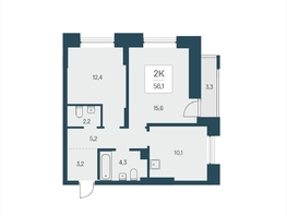 Продается 2-комнатная квартира ЖК Расцветай на Кропоткина, дом 2, 56.1  м&sup2;, 9940000 рублей