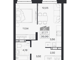 Продается 2-комнатная квартира ЖК Квартал 54, дом 1, 37.77  м&sup2;, 6756000 рублей
