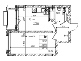 Продается 1-комнатная квартира ЖК Чернышевский, корп 3.3, 35  м&sup2;, 6980000 рублей