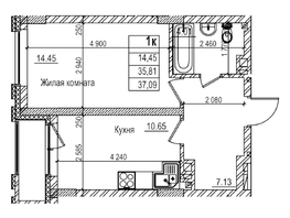 Продается 1-комнатная квартира ЖК Чернышевский, корп 3.3, 35.8  м&sup2;, 7110000 рублей