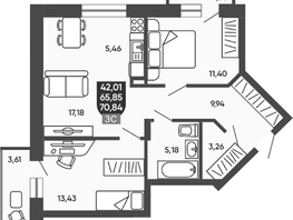 Продается 2-комнатная квартира ЖК Ермак, 66.85  м&sup2;, 8650000 рублей