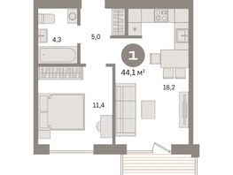 Продается 1-комнатная квартира ЖК Пшеница, дом 2.2, 44.09  м&sup2;, 6000000 рублей