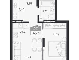 Продается 2-комнатная квартира ЖК Квартал 54, дом 1, 37.75  м&sup2;, 6765000 рублей