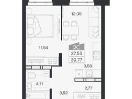 Продается 2-комнатная квартира ЖК Квартал 54, дом 1, 37.55  м&sup2;, 7034000 рублей