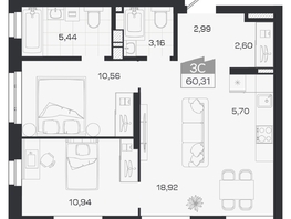 Продается 3-комнатная квартира ЖК Квартал 54, дом 1, 60.31  м&sup2;, 9520000 рублей