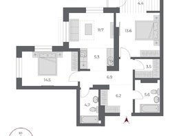 Продается 3-комнатная квартира ЖК ОСКАР, дом 2, 76.4  м&sup2;, 14570000 рублей