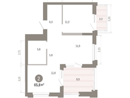 Продается 2-комнатная квартира ЖК Город на озере, 65.71  м&sup2;, 14700000 рублей