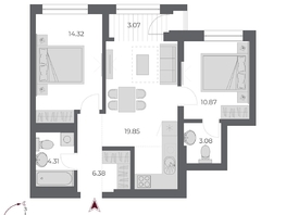Продается 2-комнатная квартира ЖК ОСКАР, дом 3, 62.6  м&sup2;, 12490000 рублей