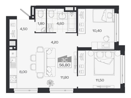 Продается 3-комнатная квартира ЖК Ясный берег, дом 33, 56.8  м&sup2;, 9518000 рублей