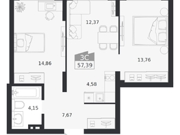 Продается 3-комнатная квартира ЖК Ясный берег, дом 20, 57.39  м&sup2;, 10417000 рублей