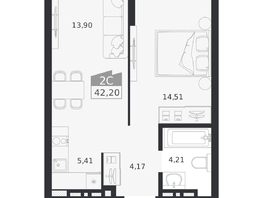 Продается 2-комнатная квартира ЖК Ясный берег, дом 20, 42.2  м&sup2;, 8170000 рублей