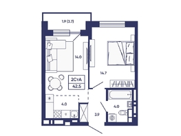 Продается 2-комнатная квартира ЖК Сподвижники, дом 2, 42.5  м&sup2;, 5300000 рублей
