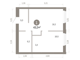 Продается 1-комнатная квартира ЖК Город на озере, 43.23  м&sup2;, 9360000 рублей