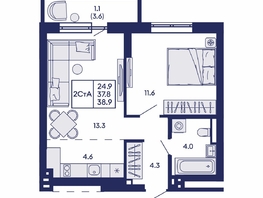 Продается 2-комнатная квартира ЖК Горизонт, дом 2, 38.9  м&sup2;, 6550000 рублей