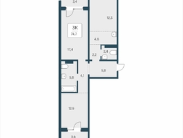 Продается 3-комнатная квартира ЖК Цветной бульвар, дом 4 сек 2, 74.7  м&sup2;, 9000000 рублей
