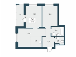 Продается 3-комнатная квартира ЖК Расцветай на Учительской, 65.3  м&sup2;, 9850000 рублей