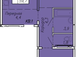 Продается 2-комнатная квартира ЖК Квартет, 59.7  м&sup2;, 5400000 рублей