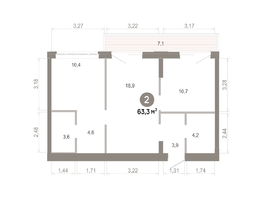 Продается 2-комнатная квартира  Квартал Молодость, дом 1, 63.33  м&sup2;, 9860000 рублей