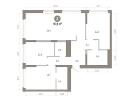 Продается 3-комнатная квартира  Квартал Молодость, дом 1, 97.14  м&sup2;, 15480000 рублей