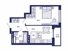 Продается 1-комнатная квартира ЖК Горизонт, дом 2, 35  м&sup2;, 5900000 рублей