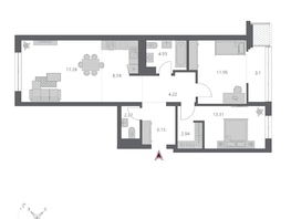 Продается 3-комнатная квартира ЖК Беринг, дом 3, 74.74  м&sup2;, 12590000 рублей